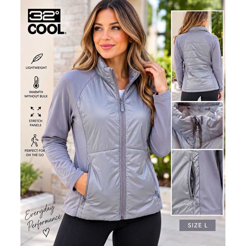 32 Degrees Cool Women’s Gray Full Zip Jacket L Nylon Stretch Pockets